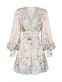 Мини-шёлковое платье A-силуэта с цветочным принтом и длинными рукавами от Camilla 11023472