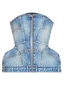 Джинсовое бюстье Balmain с застежкой-молнией, пеплумом и пятью карманами, 100% хлопок, Италия 11025691
