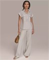 Женские широкие льняные брюки Donna Karan New York с эластичным поясом, 55% лен, летний стиль 11030923