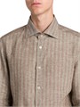 Kiton Льняная рубашка в полоску Bengal с расклешенным воротником и длинными рукавами, производство Италия 11019026