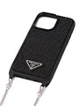 Prada Чехол для iPhone 14 Pro из козьей кожи с искусственными кристаллами и съемным плечевым ремнем 11009302