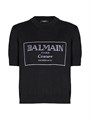 Короткий трикотажный топ Balmain из 100% мериносовой шерсти с логотипом и круглым вырезом 11025683