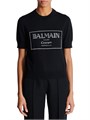 Короткий трикотажный топ Balmain из 100% мериносовой шерсти с логотипом и круглым вырезом 11025683