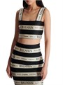 Кроп-топ с логотипом и полосками от Balmain, с прямоугольным вырезом и застёжкой на молнии, 100% полиэстер 11025644