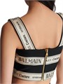 Кроп-топ с логотипом и полосками от Balmain, с прямоугольным вырезом и застёжкой на молнии, 100% полиэстер 11025644