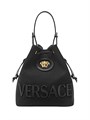 Versace Сумка-ведро из хлопка и кожи с ручкой и стяжной застежкой, размеры 16 см x 22,5 см x 14 см 11023592